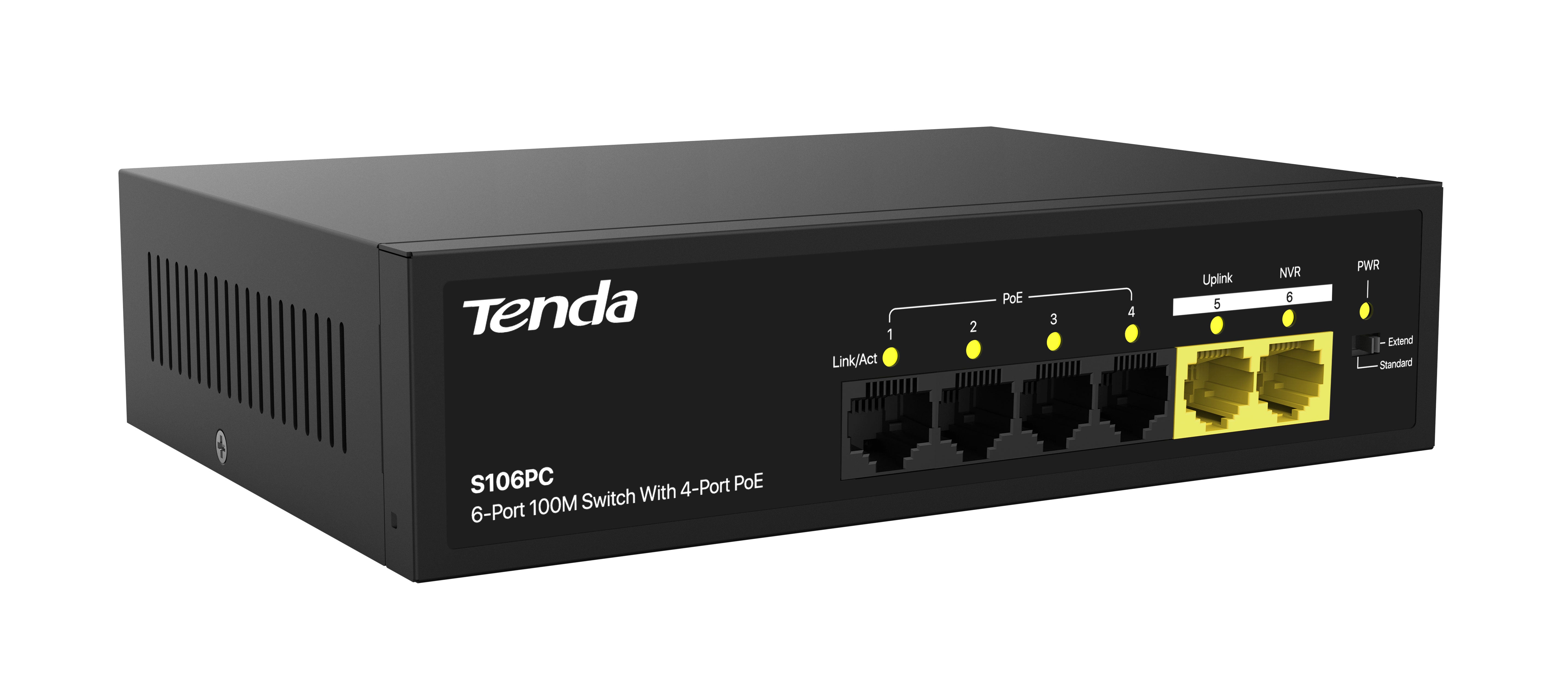 Tenda S106PC 6-Port 100M Lite PoE Switch with 4-Port PoE | 55W PoE Budget | Desktop / Wall Mounting Supported | 4KV lighting protection