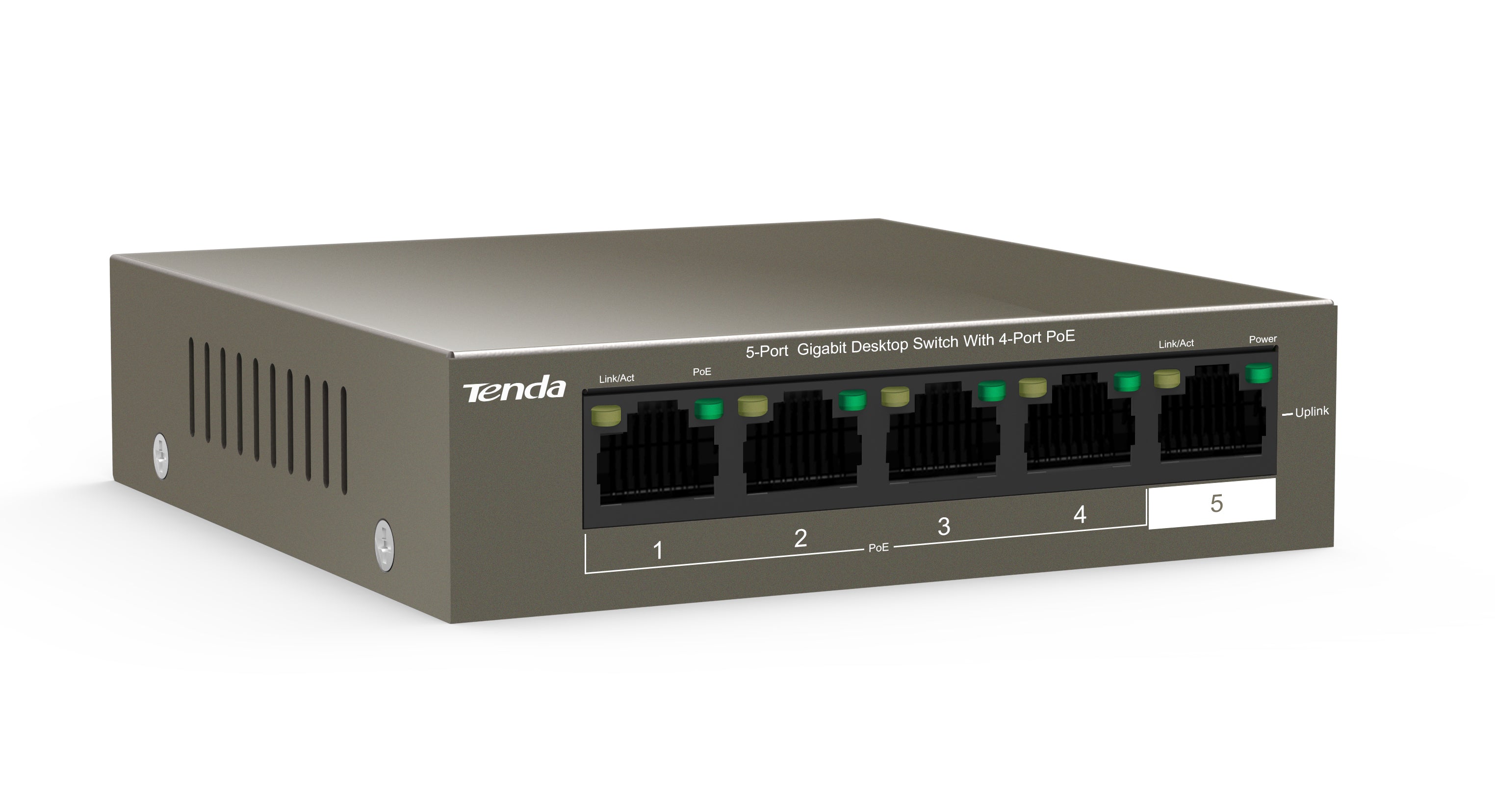 Tenda TEG1105P 5-Port Gigabit Desktop Switch with 4-Port PoE | 58W PoE Budget | Desktop / Wall Mounting Supported | 6KV lighting protection