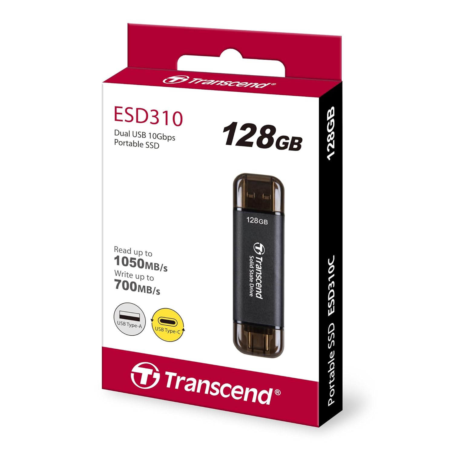 Transcend 310C 2-in-1 Portable External SSD with USB C & USB A Ports | Up to 1,050 MB/s | 512GB, 1TB, 2TB Available