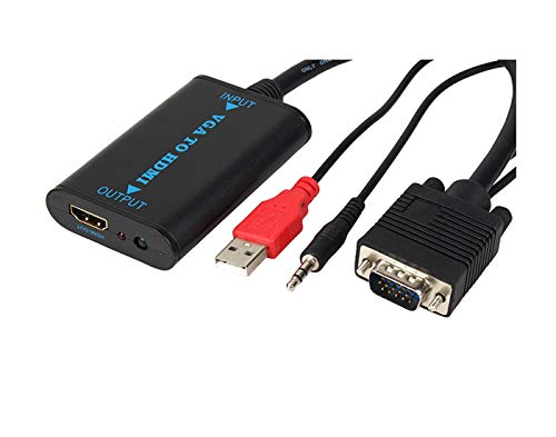 BOXNUBE Premium VGA + Audio to HDMI Video Converter Adapter Cable Supports 1080P HD Audio for TV HDTV PC (Black)