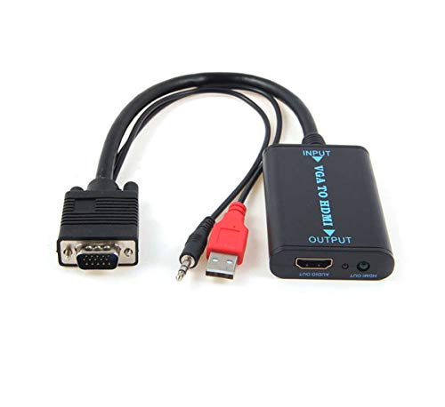 BOXNUBE Premium VGA + Audio to HDMI Video Converter Adapter Cable Supports 1080P HD Audio for TV HDTV PC (Black)