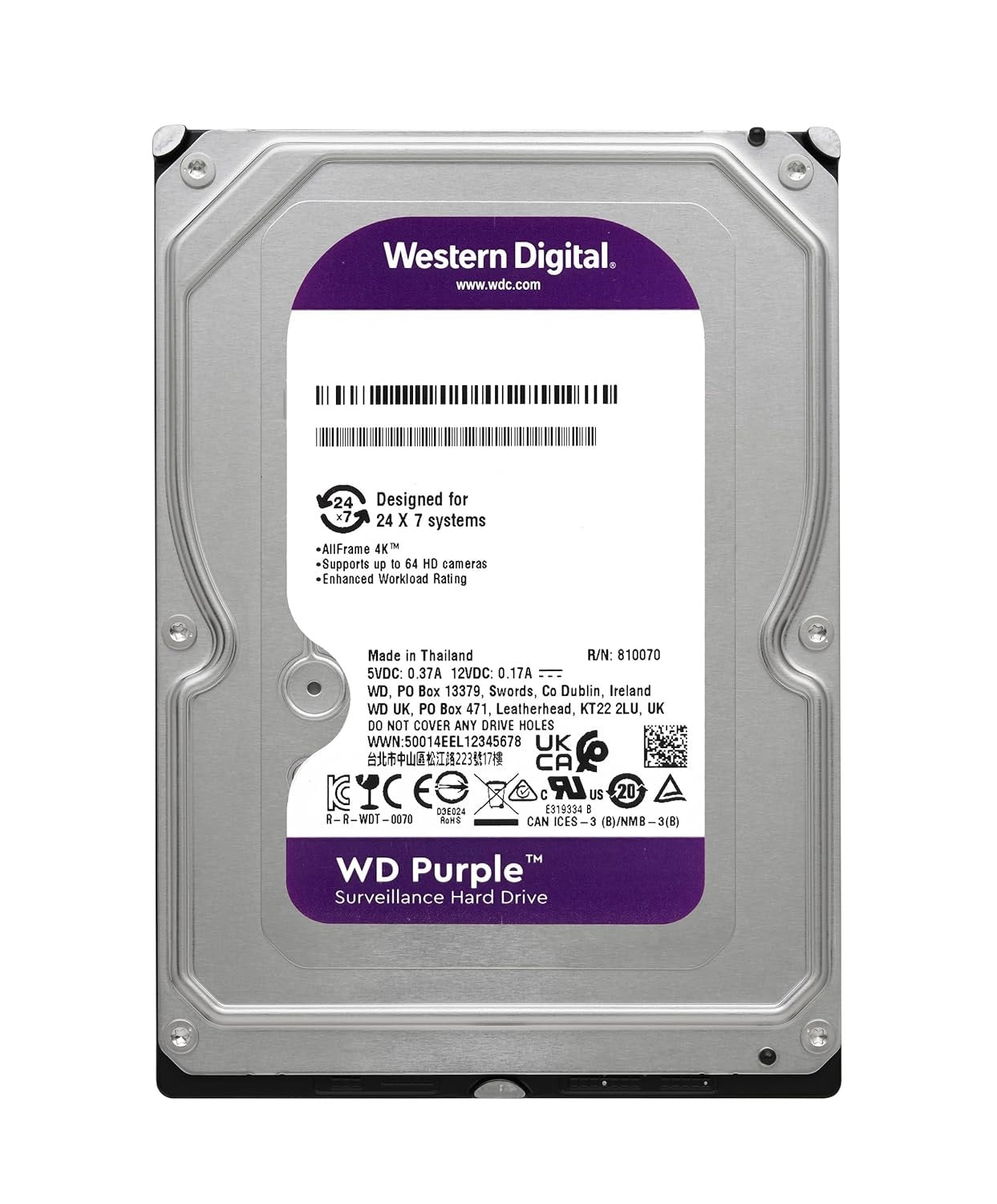 Western Digital Purple Surveillance Internal Hard Disk Drive WD HDD - SATA 6 Gb/s | For Security CCTV Cameras