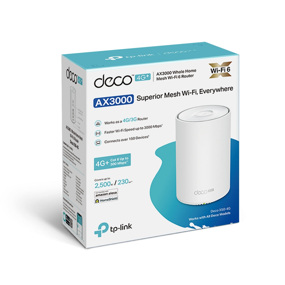 TP-Link Deco X50-4G 4G+ AX3000 Whole Home Mesh Wi-Fi 6 Router | 3× Gigabit ports