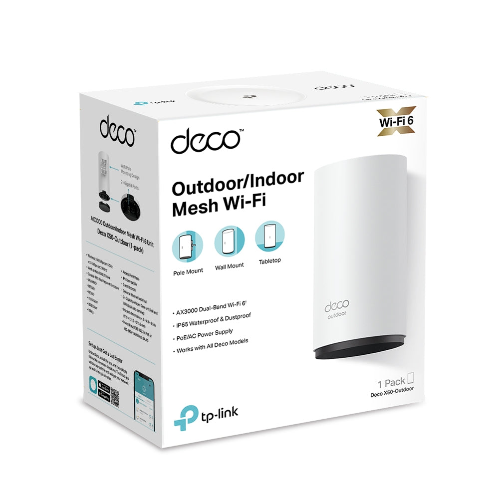 TP-Link Deco X50-Outdoor AX3000 Outdoor / Indoor Whole Home Mesh WiFi 6 Unit | 2 × Gigabit WAN/LAN | PoE Enabled