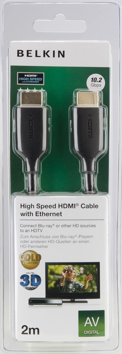 Belkin High-Speed Gold-Plated HDMI Cable, Supports 3D, 4K, 1080p, Audio Return and Ethernet for TV - Black