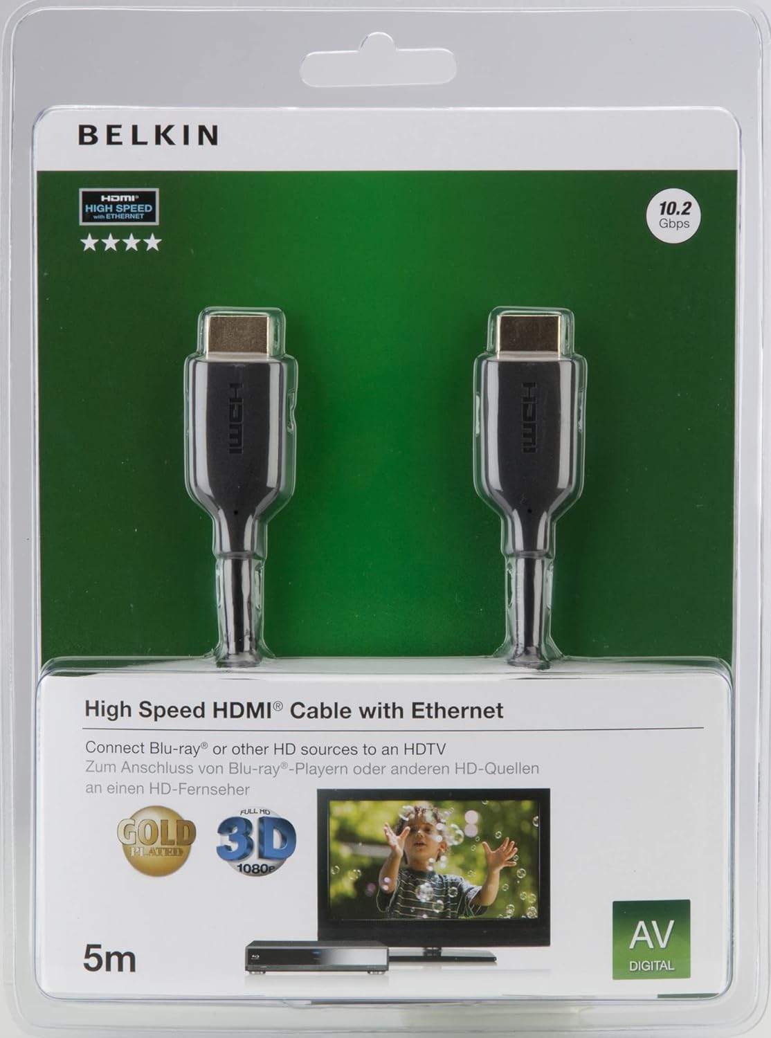 Belkin High-Speed Gold-Plated HDMI Cable, Supports 3D, 4K, 1080p, Audio Return and Ethernet for TV - Black