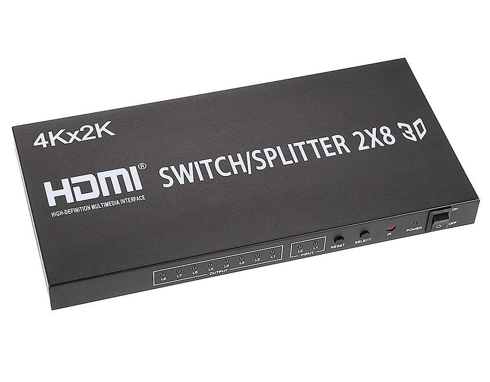 BOXNUBE HDMI 2x8 Matrix Switch Splitter Converter Switcher with Remote Control 2 in 8 Out 3D 1080p