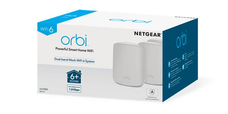 Netgear AX1800 WiFi Mesh System (RBK353) Orbi Dual-Band WiFi 6 Mesh System, 1.8Gbps, Router + 2 Satellites