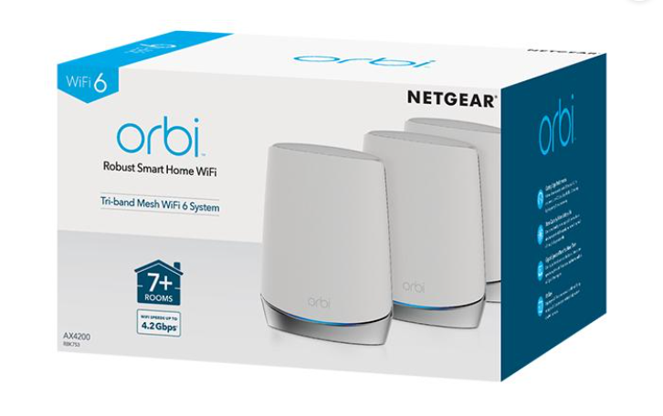 Netgear AX4200 WiFi Mesh System (RBK753) Orbi Tri-Band WiFi 6 Mesh System, 4.2Gbps, Router + 2 Satellites